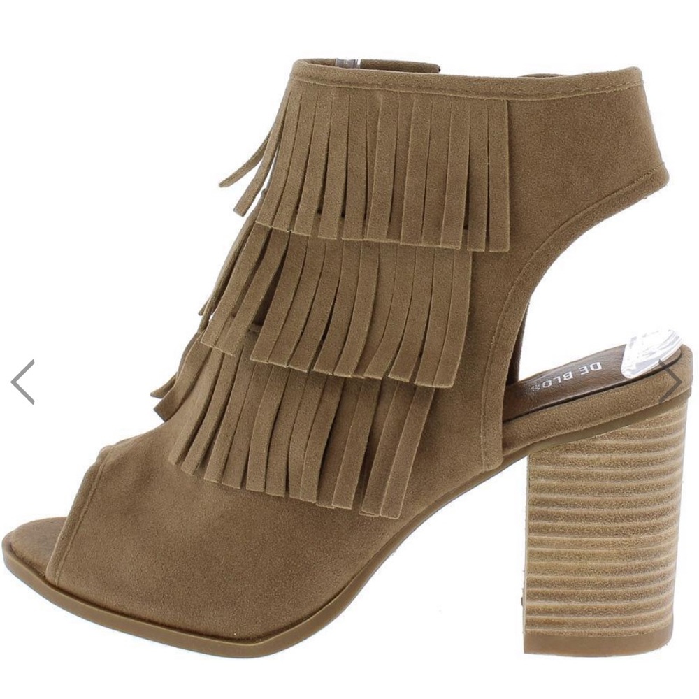 Peep toe fringe booties